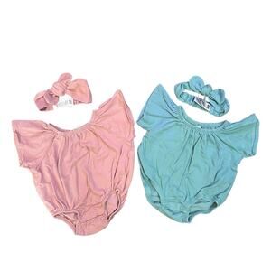 LOT of 2 H&M Baby Girl 6 Months Summer Ruffle Sleeve Romper Headband Outfit Set